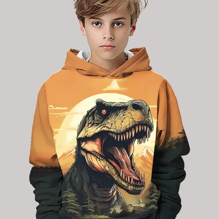 Boys' Hoodies Dinosaur 3D Print Autumn Long Sleeve Tops Pullover Baby Boy Clothes Sweatshirt Outdoor Casual Children's Clothing