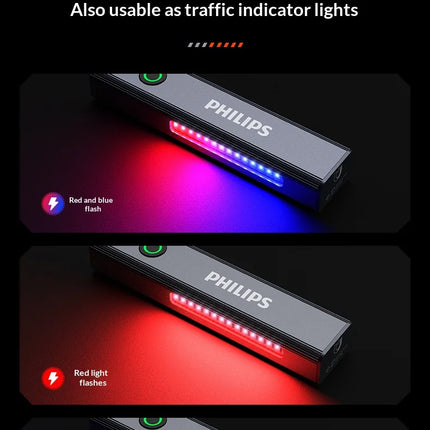 Philips New Flashlight 600LM Supports 3 Type Dimming UV light, Red Laser, 365nm Purple Light, COB,Magnetic Function with a Clip