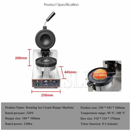 110V 220V Hamburger Cake Maker Commercial Burger Grill Gelato Panini Press Machine Ice Cream Waffle Machine Non Stick