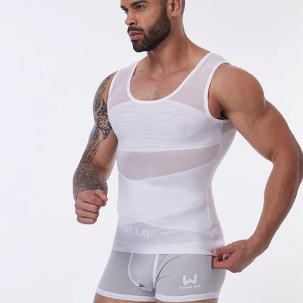 Compression Shirt for Men Slimming Undershirt Body Shaper Tank Top Gynecomastia Sleeveless Shapewear Vest Mesh Cross Suit 3XL