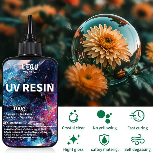 100g UV Resin Clear, Hard, Upgraded Crystal Clear Epoxy Resin Premixed UV Cure Resin for Craft Jewelry Making