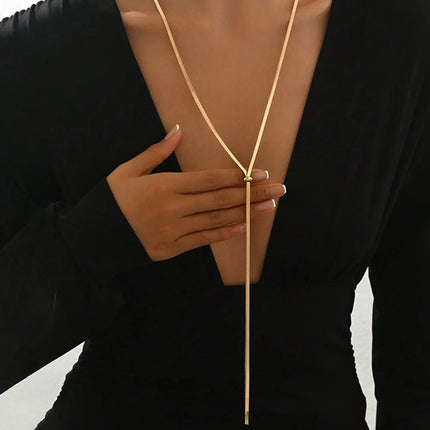 Punk Long Flat Snake Bone Y-Shaped  Chain Necklace for Women Gold Color Fashion Charms Jewelry Wholesale