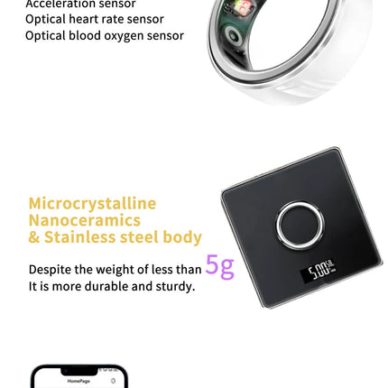 Waterproof R08M Health Smart Ring Nano Ceramic Stainless Steel Rings Heart Rate Blood Oxygen Sleep Emotion Monitor Sport For Man