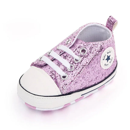 2024 Newborn Sequined Canvas Baby Sneakers Casual Baby Boys Girls Toddler Multi-Color Soft Sole Non-slip Walking Shoes