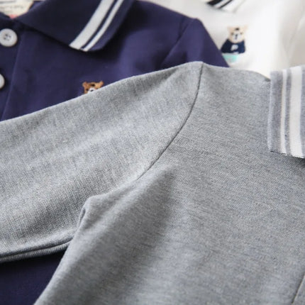 Kids Boys Long Sleeve Tees RAISE Spring 2026 Infant Babys Boys Polo Shirts Loose Bear Embroidery Striped Children Boys Pullovers