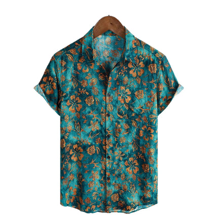 Summer Mens Striped Floral Patchwork Hawaiian Shirt 3D Print Short Sleeve Pocket Casual Oversized Beach Camisa Havaiana Listrada