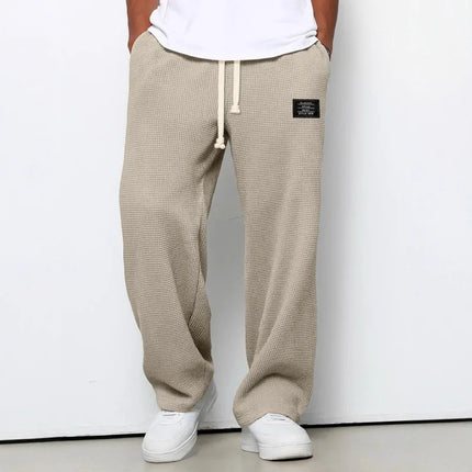 Men's Waffle Knit Wide Leg Sweatpants Autumn Casual Loose Fit Drawstring Trousers Youth Streetwear Hip Hop Joggers Pants