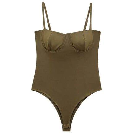 HXAO Bodysuit Women Bustier Slip Tops Body Sexy Women Lingerie Slimming Bodysuit Brown Green Sleeveless Cup Thong Bodysuit Woman