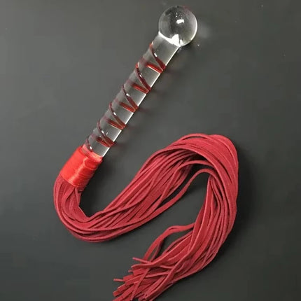 Crystal Dildo Real Leather Flogger Glass Penis Whip Sex Whip G-spot Anal Bead Leather Tools Restraints Bdsm Sex Adult Games