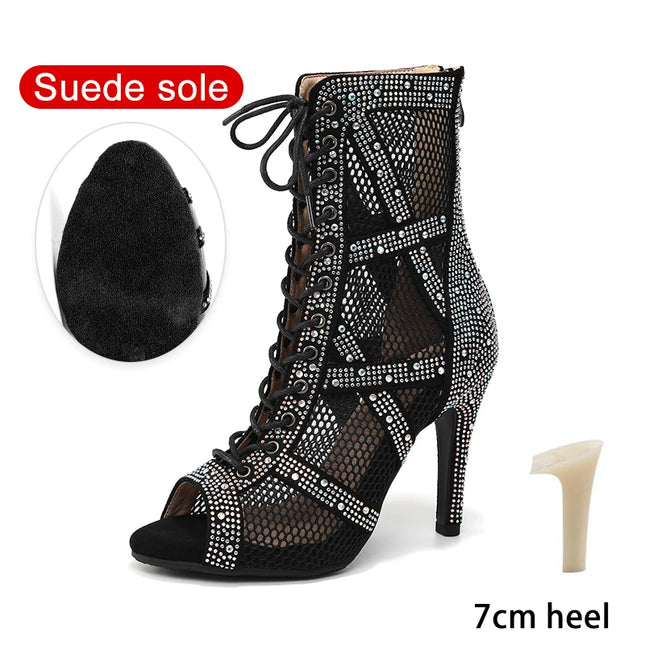 SWDZM Women Dance Boots Full Rhinestone Jazz Latin Dance Shoes Shining Dancing Boots Sexy Thin Heels Women Ladies Dancing Shoes