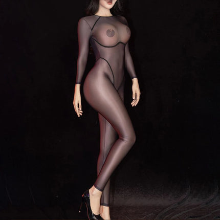 Black Sexy Bodysuit For Women Black Long Sleeves Average Size See-through Lingerie Home Use Hotel Wear Sleepwear