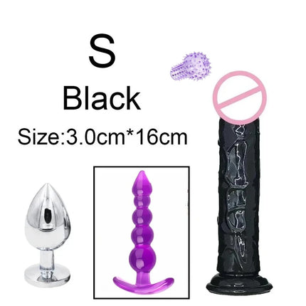 4pcs Black Anal Dildos Massager Stimulator for Women Vagina Big Metal Plug for Women Silicone Dildo Realistic Couples Adult Game