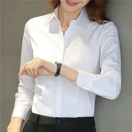 Summer White Short Sleeve Women's Professional Work Shirt Loose Fit Korean Style Plus Size OL Interview Top Button-Up Shirt