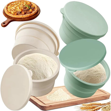 2/4Pcs Pizza Dough Box Non-stick Silicone Stackable Fermentation Container with Lid Foldable Food Storage Box Baking Accessories