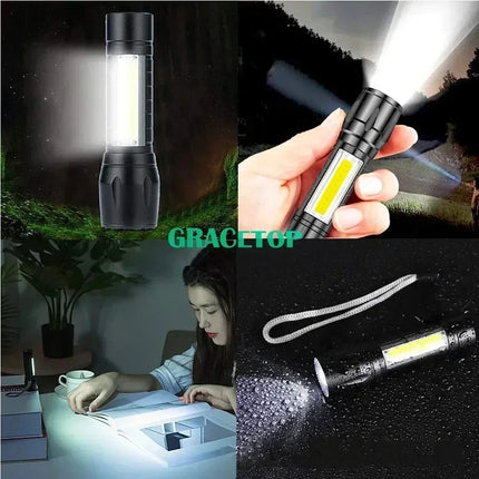 Portable COB+LED Pocket Flashlight Rechargeable Tactical Torch MINI 3 Lighting Mode with Side Lamp for Outdoor Camping Emergency
