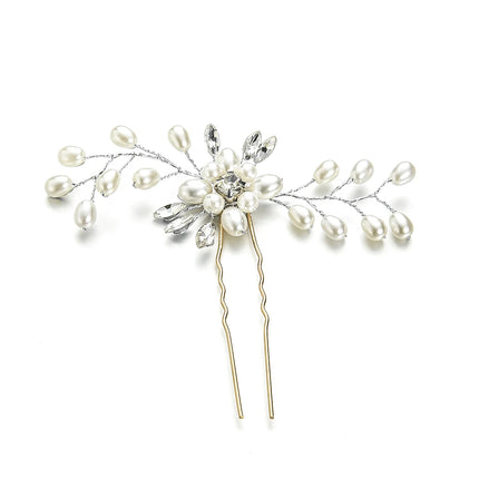 Elegant Pearl Crystal Hairpin Wedding Bridal U-shaped Metal Hair Comb Forks Hairstyle Clips Jewelry Accessories Design Tools