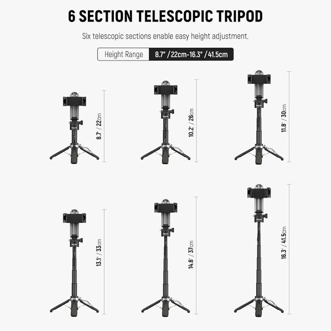 NEEWER Selfie Stick with Detachable Bluetooth Remote Shutter, Lightweight Foldable Travel Tripod for iPhone YouTube/TikTok Vlogs