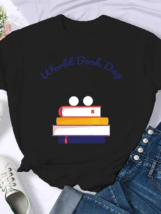 Coffee Books Brown books American retro T-shirt woman round neck half sleeve T-shirt printed T-shirt top woman oversized