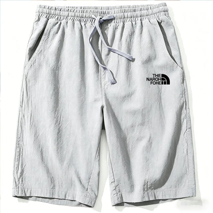 Men Cotton Linen Shorts Summer Lightweight Breathable Casual Beach Style Shorts Basic Solid Color Sweatpants Elastic Waist