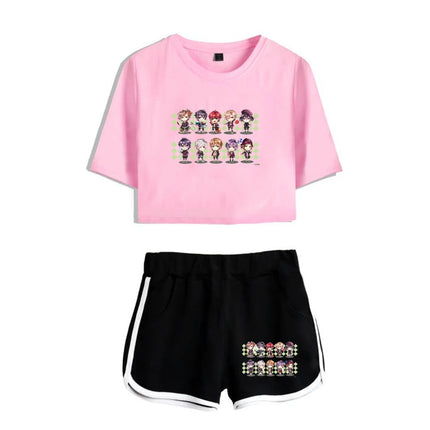 Fashion Youthful Print Diabolik Lovers Short Sleeve Sexy Shorts+lovely T-shirts Dew navel Pretty Girl suits Two Piece Set