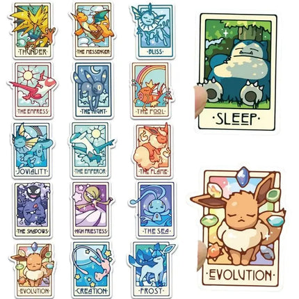 45Pcs/pack Pokemon Eevee Pikachu Tarot Card Stickers Anime Cartoon Vinyl Decals for Journal Laptop Water Bottle Decor Stickers