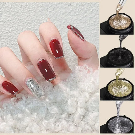 Reflective Glitter Gel Polish Mirror Chrome Effect Gold Silver Black UV Cured Long Lasting Shiny Salon Home DIY Nail Art