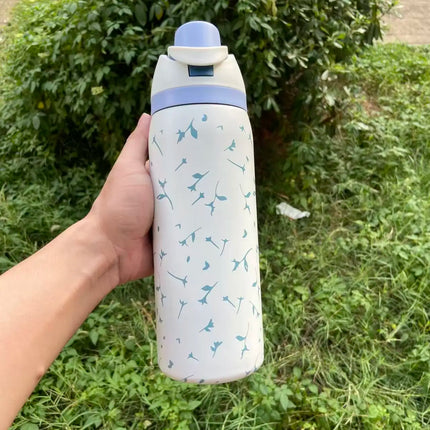 32oz Owa Stainless Steel Insulated Water Bottle with Straw And Ribbons, BPA-Free Sports Water bottle for Men and Women, Portable