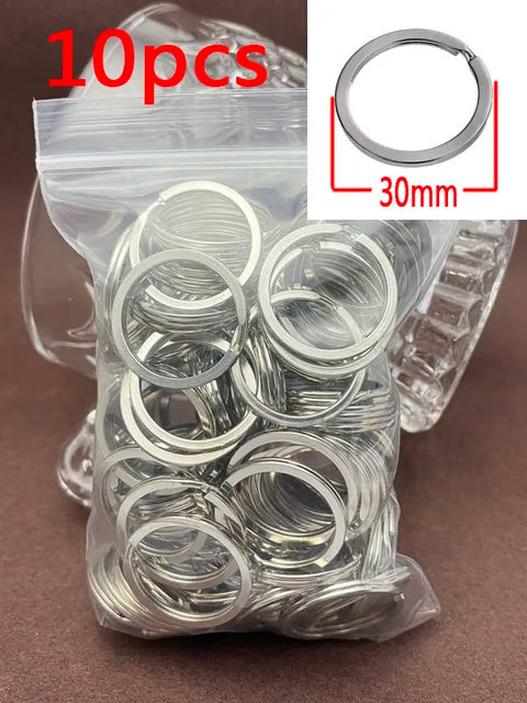 Silver Metal Blank Keyring Keychain with Ring Link Long Round Split Keychain Keyrings Chains Stainless Steel Key Rings Holder