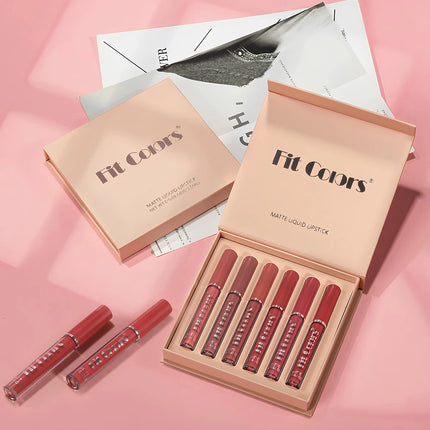 Six-piece lip gloss set, waterproof, anti-fading, easy to apply, velvet matte lip gloss