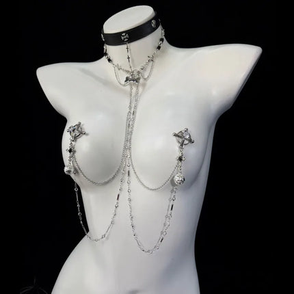 Detachable Collar Bell Nipple Clamps BDSM Punishment Nipple Ring Body Chain Combination Sexual Emotional Accessories Sex Toys