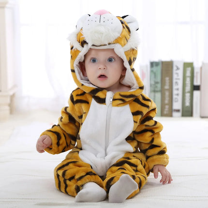 Baby Rompers Kids Cosplay Winter Flannel One-Pieces Hooded Jumpsuits Stitch Jumpers Overall Girl Grows Boy Growings Roupa Bebes