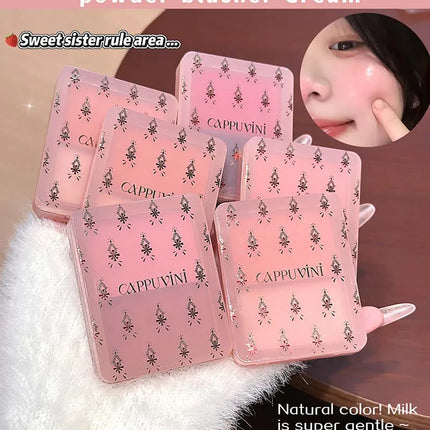 Cappuvini Double Water Glow Blush Cream Hydrating Blusher with Fine Shimmer Natural Makeup Effect Blush Palette