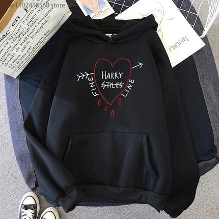 Happy Fine Line Print Hoodies Harry Styles Treat People Kindness Fashionable Sweatshirts Women's Top Clothing Y2k Pullover