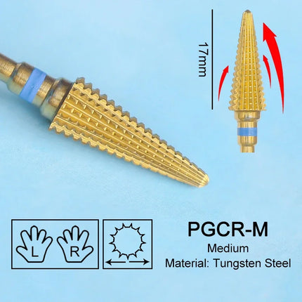 16mm Extra Long Triangle Cone Nail Drill Bits Gold Carbide Milling Cutter Gel Remover Grinding Manicure Tools Accessories 3/32"