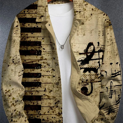 Hawaiian Men's Linen Long Sleeve Music 3D Guitar Printed Shirt Party Long Sleeve Beach Harajuku Top Shirt
