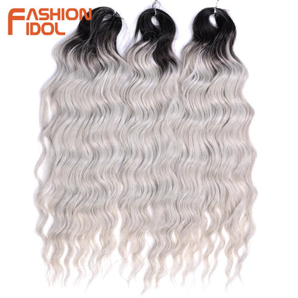 FASHION IDOL 24" 3pcs Deep Wave Curl Hair Synthetic Water Wave Braiding Hair Extensions Ombre Rainbow color Twist Crochet Hair