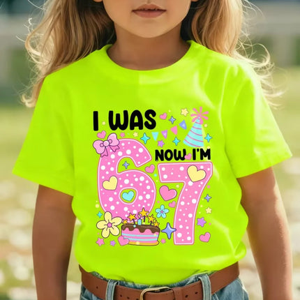 67 Meme T-Shirt for Girls 6-7 Years Old Birthday Party Gifts Summer Short Sleeve Tees Crew Neck Graphic Y2k Children's Clothing