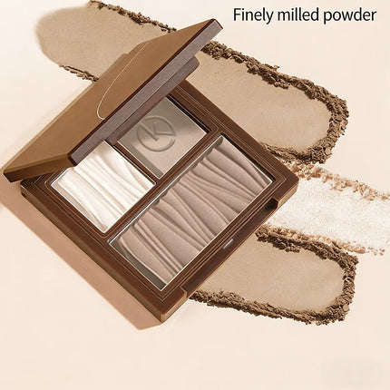 Natural Matte 3-in-1 Contour Palette - Highlighter Bronzer Blush Face Sculpting Powder Kit - Valentine's Day Makeup Gift Set