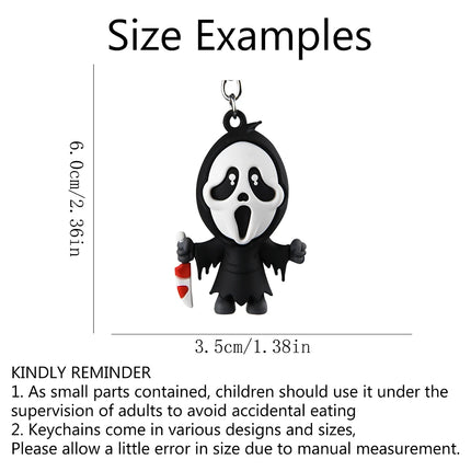1pcs Creepy-Cute Horror Ghost Keychains With Black Fur Ball & Gothic Charm - Spooky Kawaii Keyring For Halloween Accessories
