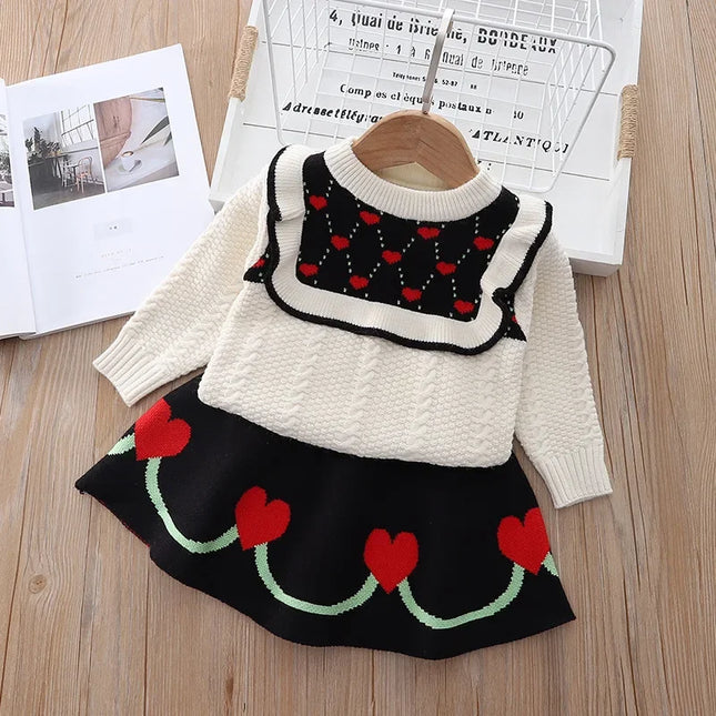 Fall toddler girl sweaters  2022 new warm knitted shirt suit skirt Korean fashion autumn winter clothes children's two piece set