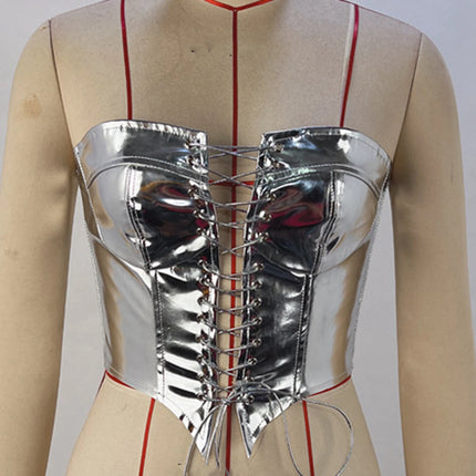 Sexy Y2K Clothes Leather Corset Crop Top Women Summer Body Night Club Party Halter Tank Top Festival Outfits Cropped Tube Tops