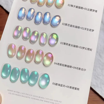 Ice Transparent Crystal Cat Eye Nail Polish Gel Mint Green Glass Bead Cat Eye Nail Magnetic UV Soak Off Gel Varnish Supplies