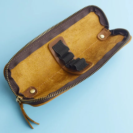 Nature Cowhide Pencil Case Zipper Pen Holder Organizer Protection Bag Handmade Genuine Leather Pencilcase Office School Supplies