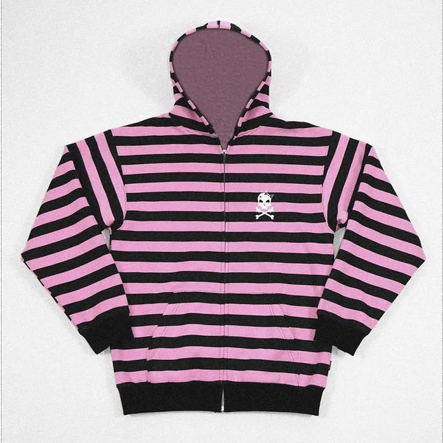 Long Sleeve Loose Zipper Fashion Autumn Streetwear Europe America Gothic Emo Girl Dark Spell Color Cartoon Skull Printed Hoodies