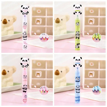 3 in 1 Cute Panda Highlighter Pen Creative Colorful Marker Pen Multifunction 3 Layer Splicing Diy Color Ledger Pen School Office