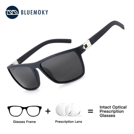 BLUEMOKY Lightweight Polarized Sports Sunglasses for Men with Prescription Lenses TR90 Square, Progressive Myopia Eyeglasses