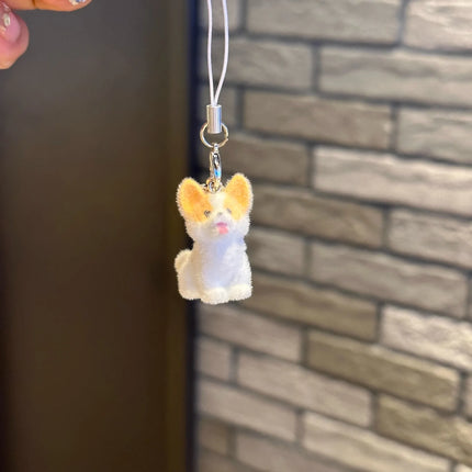 Flocking Animal Dog Cat Pendant Cute Keychain Keyring Bag Earphone Car Keychain Decor Keychains Accessories Phone Chain Lanyard