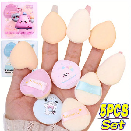 Soft Velvet Makeup Puff with Box Mini Finger Shape Foundation Highlighter Powder Puff Set Cute Blush Concealer Cosmetic Sponge