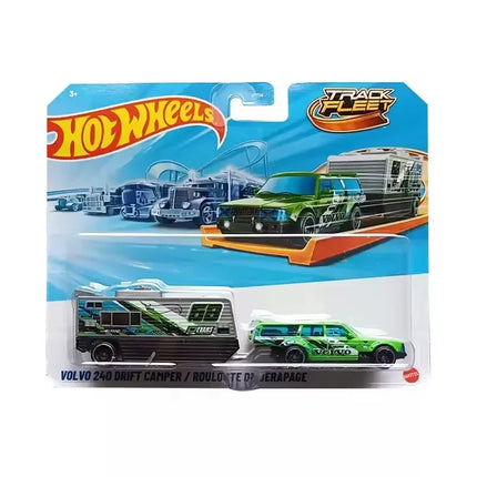 New Hot Wheels Pressure Cast Alloy Car Volv O 240 Drift Camper Transport Trailer Track Fleet Hyt56 Simulation Hobby Model Gift