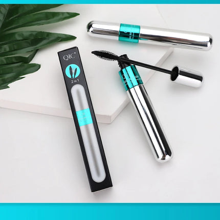 2in1 Double Ended 4D Silk Fiber Mascara Waterproof Volumizing Curling Silver Tube Eyelash Enhancer For Long Lasting Lashes